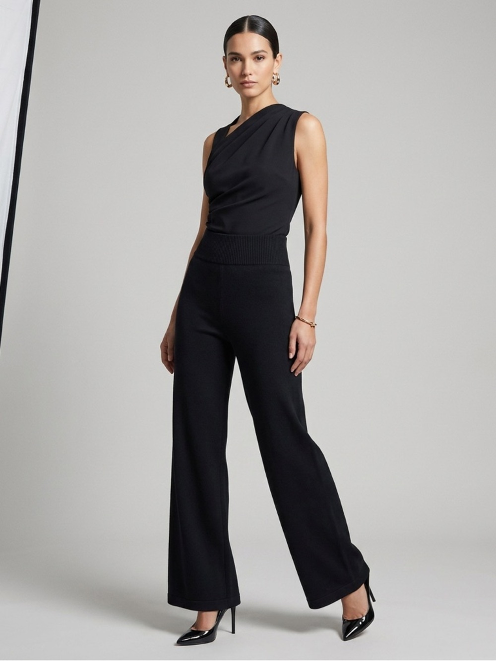 St. John Evening Black Wide-Leg Knit Pants Elegant - Picture 3 of 14